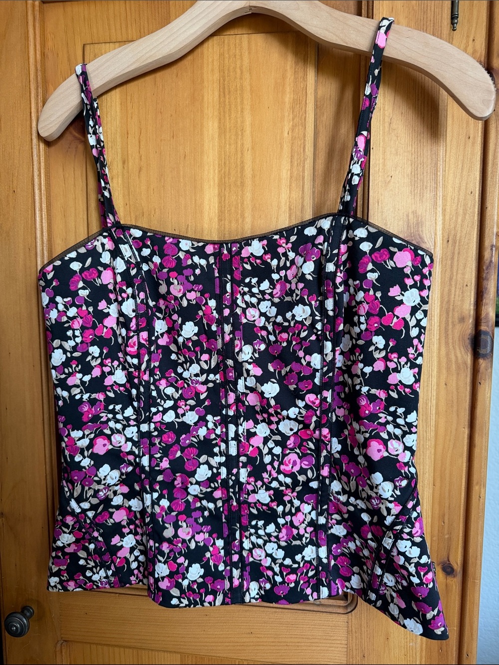 White House Black Market Black Floral Bustier Camisole with Pink and White Print
